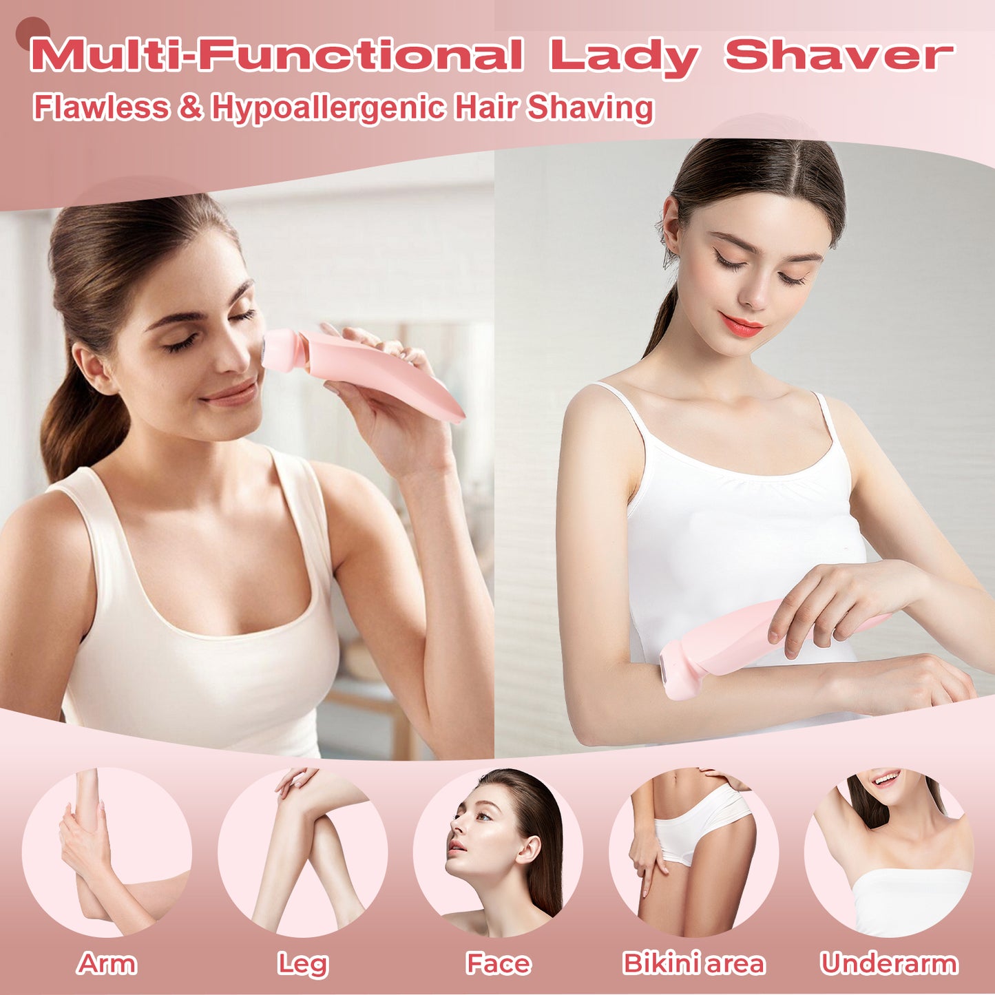 Lady Shaver,Electric Razors for Women, Shaver for Body, 2-in-1 Women Razors, Wet & Dry Intelligent Battery Display, Painless Portable Women's Razors, Face, Arms, Legs, Bikini Line, Easy Full Body Shaving