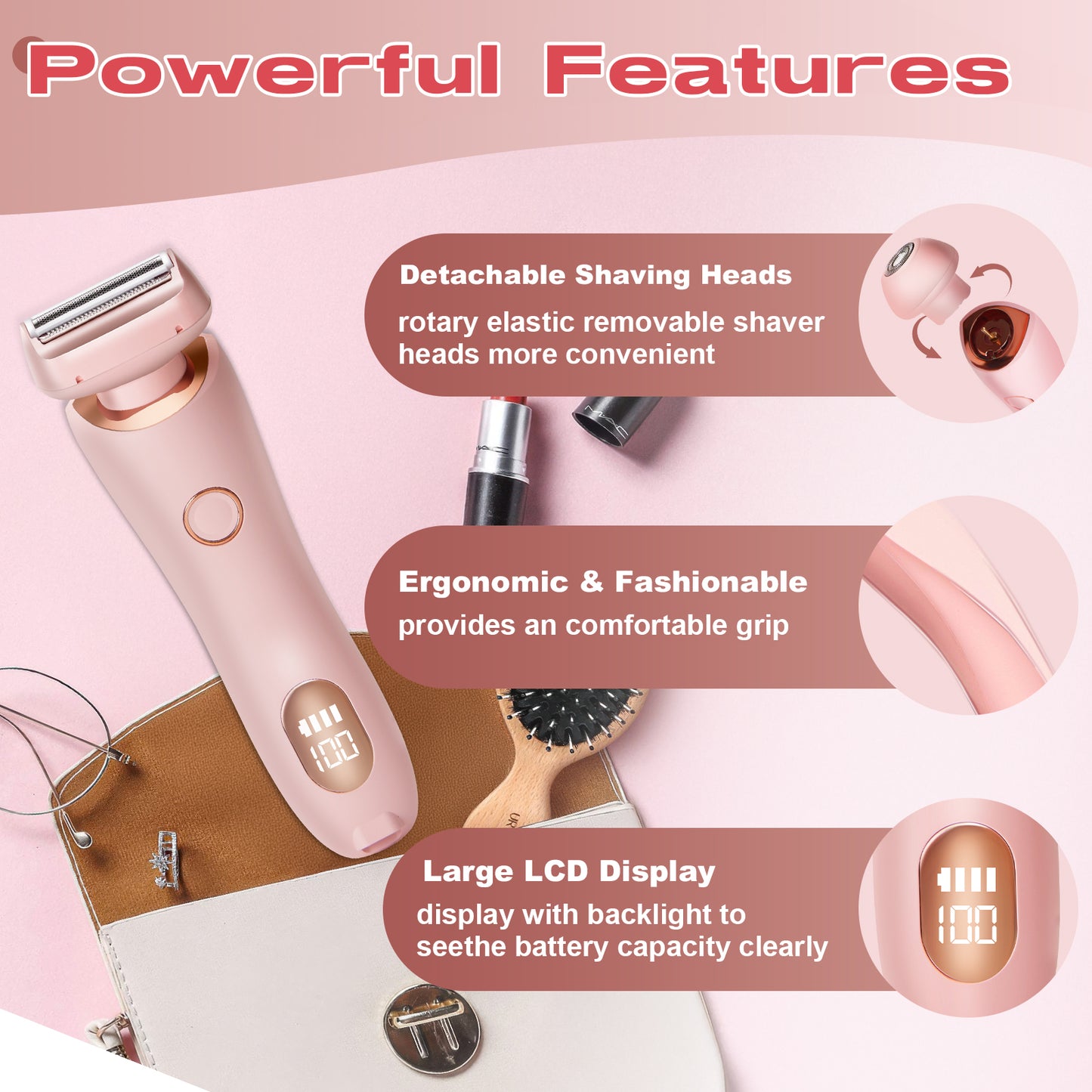 Lady Shaver,Electric Razors for Women, Shaver for Body, 2-in-1 Women Razors, Wet & Dry Intelligent Battery Display, Painless Portable Women's Razors, Face, Arms, Legs, Bikini Line, Easy Full Body Shaving